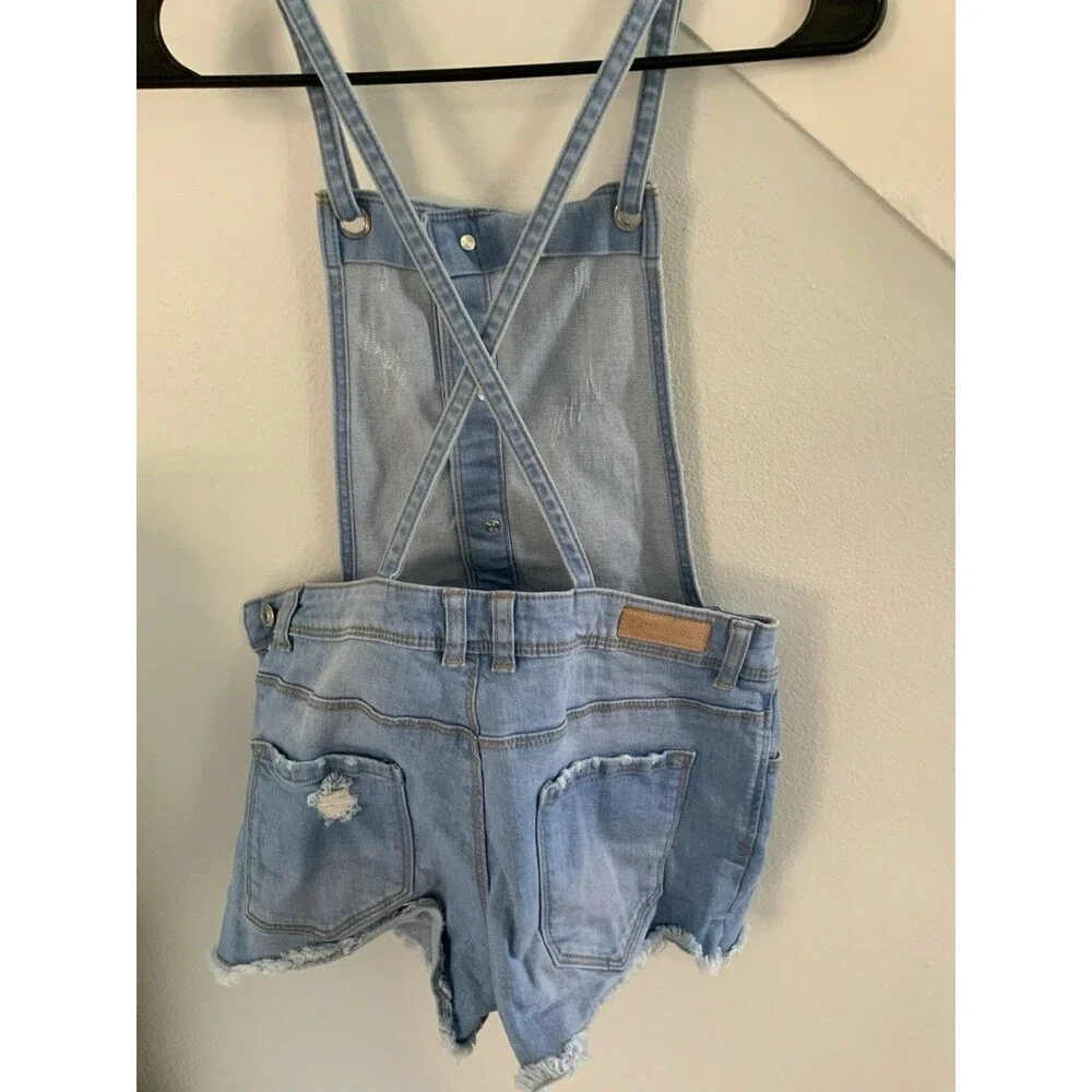 Zara Denim Washed Distressed Overall Jeans  Shorts Girls Teens Sz 13-14